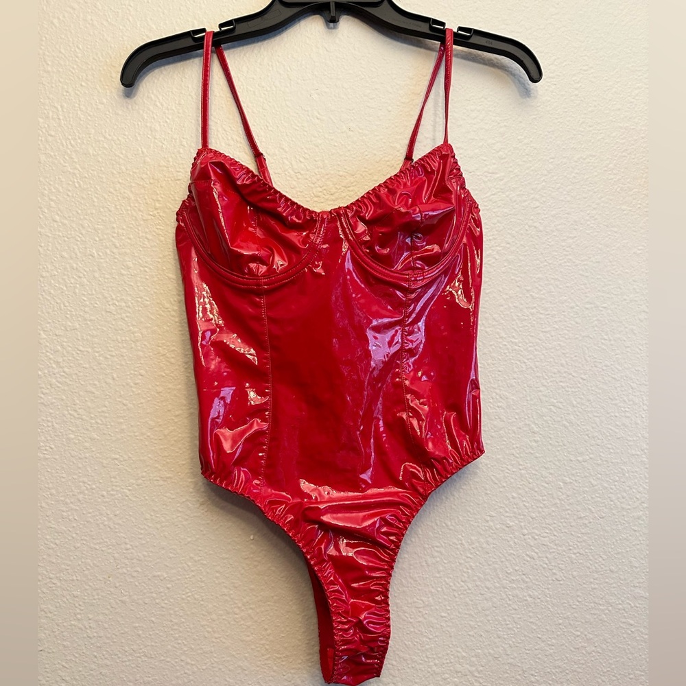 Cherry red corset bodysuit (M)